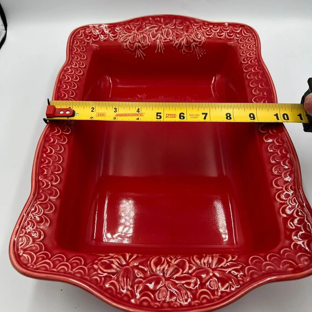 Mixcer SA Casserole Baker 16in Red Excellent Embossed Floral Stoneware